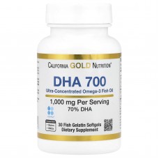 California Gold Nutrition, DHA 700, рыбий жир фармацевтической степени чистоты, 1000 мг, 30 рыбно-желатиновых капсул California Gold Nutrition, DHA 700, рыбий жир фармацевтической степени чистоты, 1000 мг, 30 рыбно-желатиновых капсул